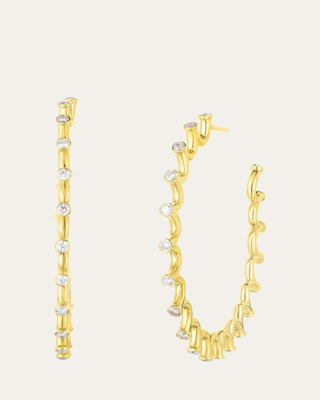 18K Yellow Gold Diamond Small Spiral Hoop Earrings
